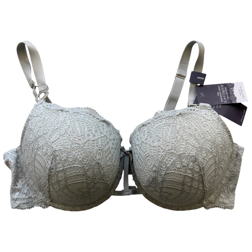 Cacique The Seriously Sexy Collection Boost Balconette Silver Bra Size 40DD NWT